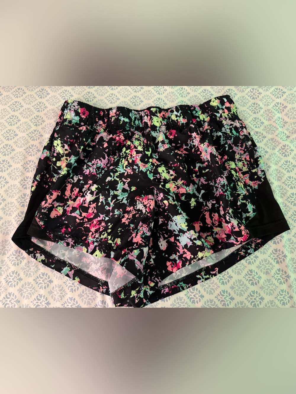 Athletic Works Black Shorts with Neon Pink, Green & Blue Splatter Size Medium